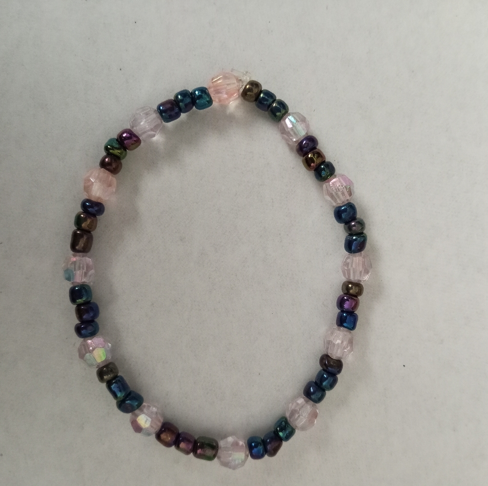 New iridescent pastel crystal beaded statement bracelet hand crafted